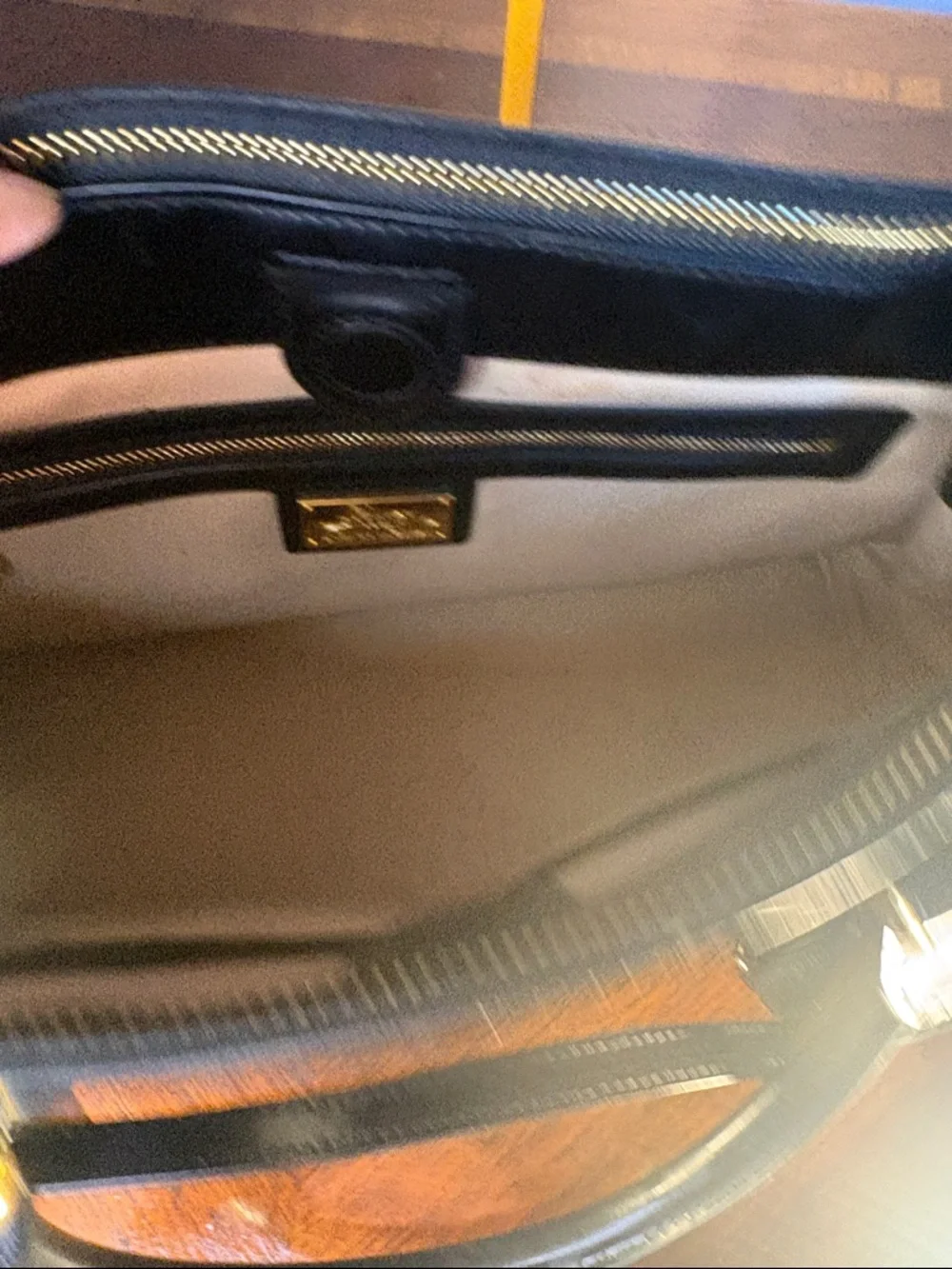 Ralph Lauren Black Patent Leather Tote Bag with Gold Hardware